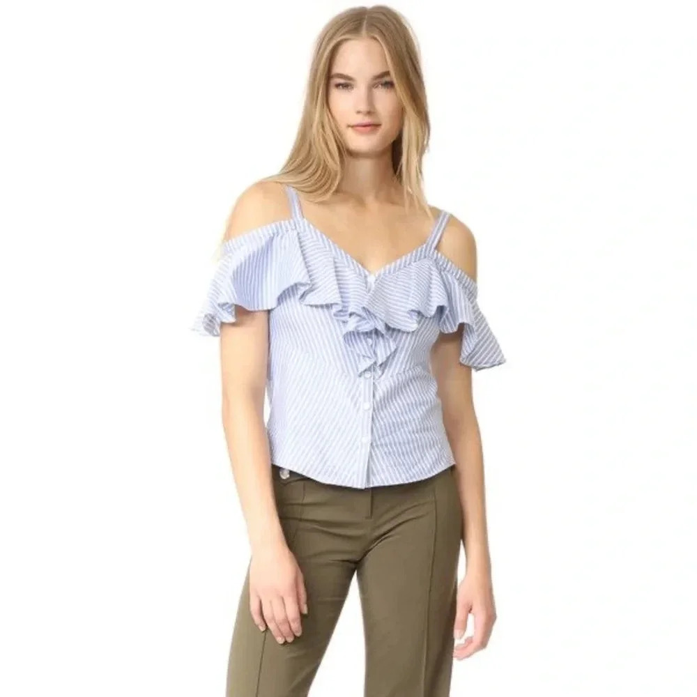 Veronica Beard Grand Off the Shoulder Top Striped Blue White size 0